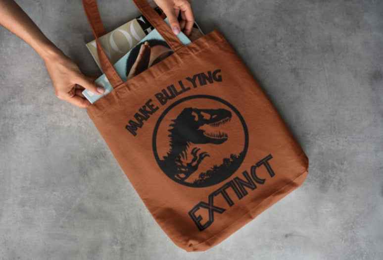 Dinosaur Canvas Tote Bag Rust Orange, 15"x16", Reusable Shopping Bag with T-Rex Design, Eco-Friendly Carry-All