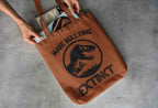 Dinosaur Canvas Tote Bag Rust Orange, 15"x16", Reusable Shopping Bag with T-Rex Design, Eco-Friendly Carry-All