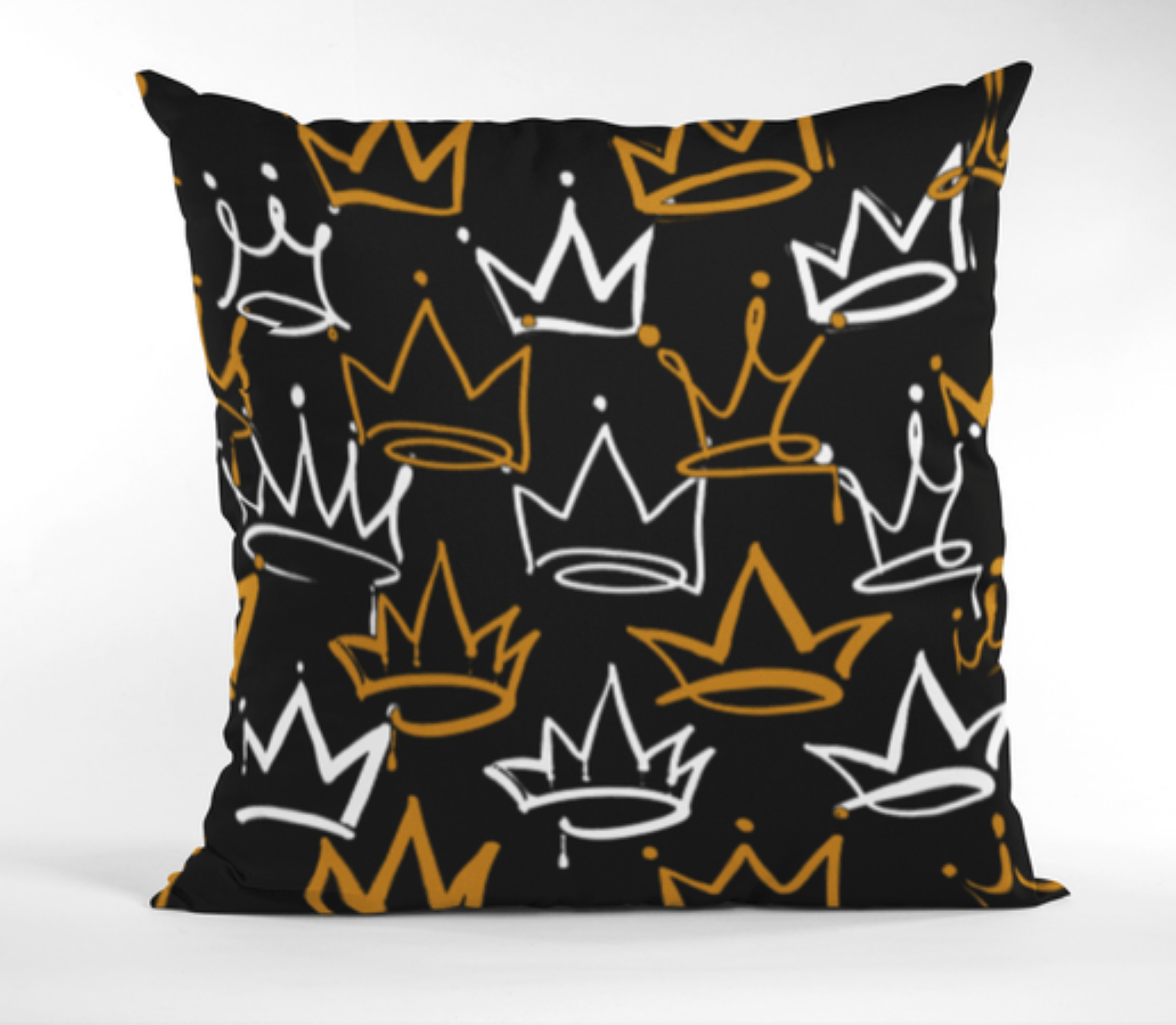 Pillow with crown pattern on a black background