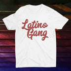Latino Gang Custom Retro Design T-Shirt, Black with Red Text, Short Sleeve Graphic Tee