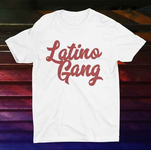 Latino Gang Custom Retro Design T-Shirt, Black with Red Text, Short Sleeve Graphic Tee