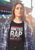 Nineties Rap T-Shirt, Made Me Do It Graphic Design, Black Cotton, Hip-Hop Music Fan Apparel