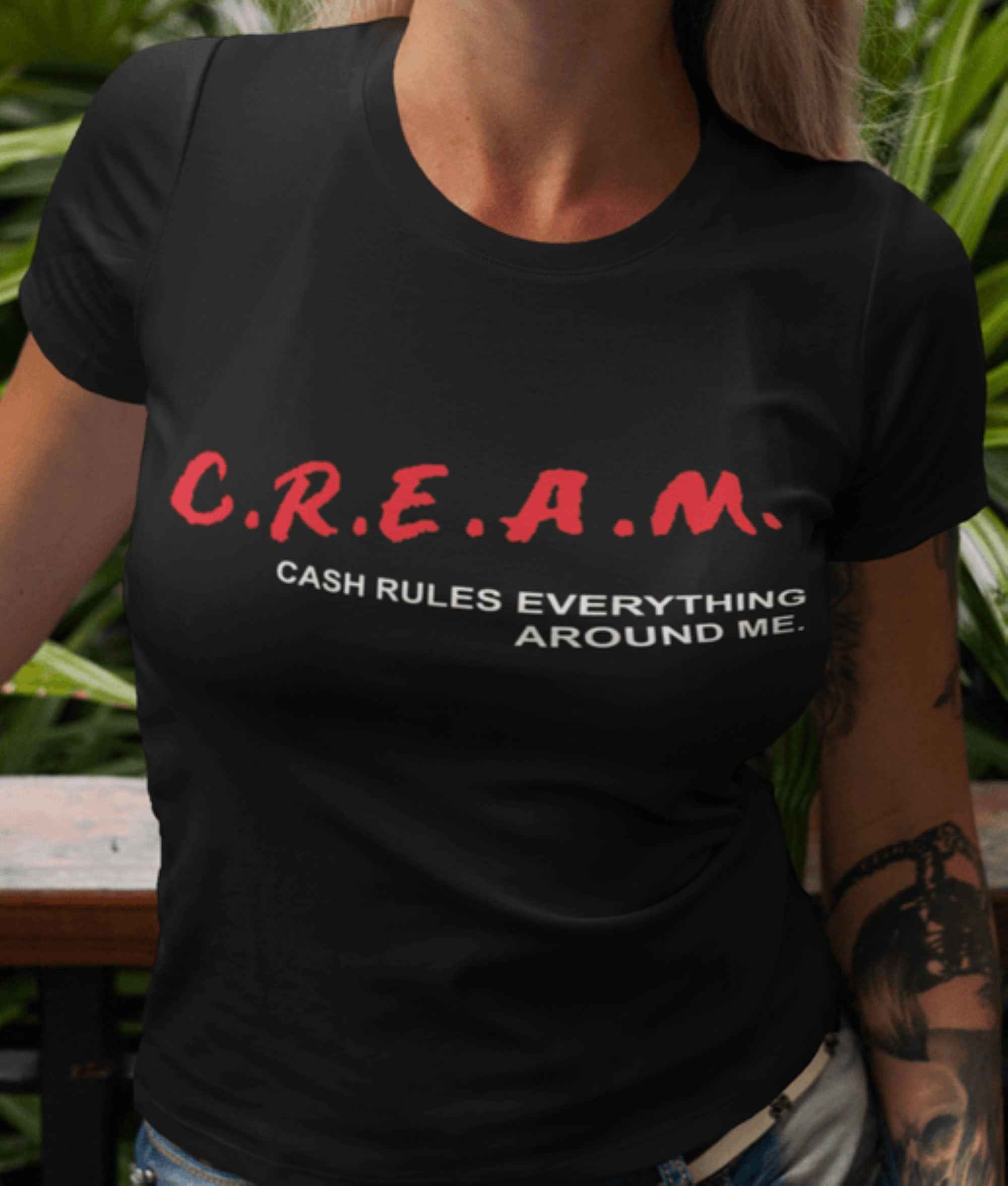 C.R.E.A.M. T-Shirt Cash Rules Everything Around Me Hip-Hop Inspired, Black, Adult