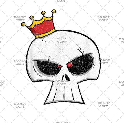 Crowned Skull Iron-On DTF Transfer Decal, Gothic Punk Design, Black and White T-Shirt Transfer