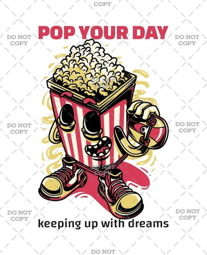 POP IT Funny Retro Style Popcorn DTF Transfer - 9"x12" Easy to Apply, Long-lasting Design for Fashion Lovers