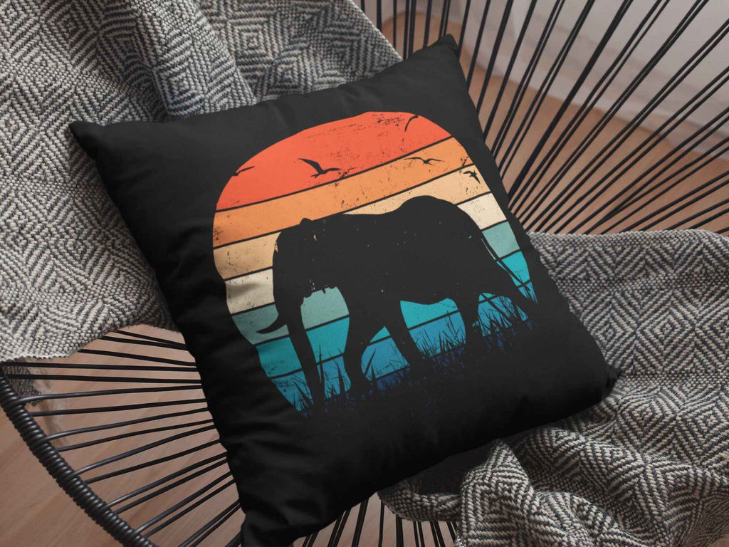 Retro Sunset Elephant Iron-on Transfer Decal, Vintage Safari Design, Black