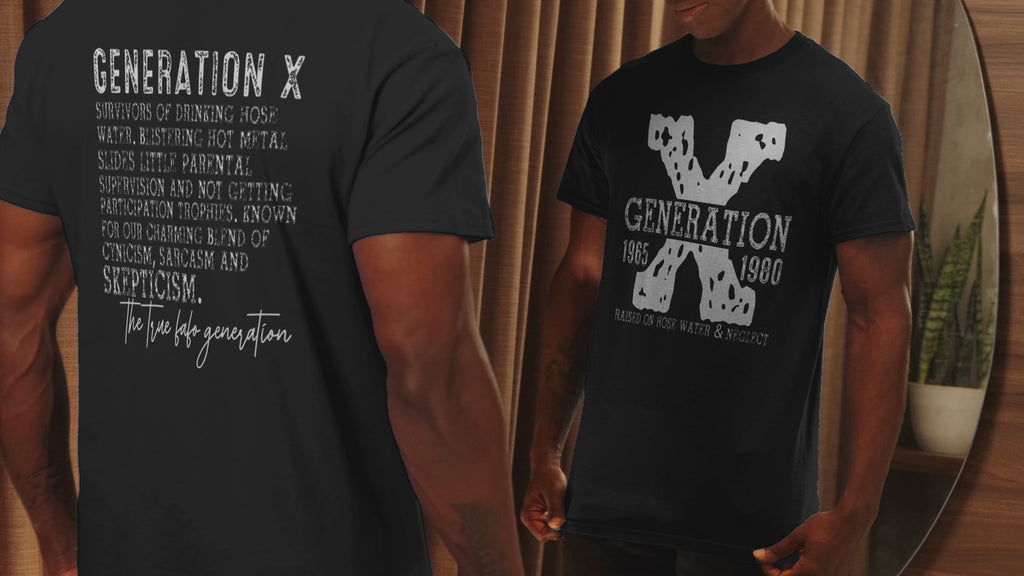 Generation X Graphic T-Shirt, 1965-1980 Nostalgic Print, Front and Back Design