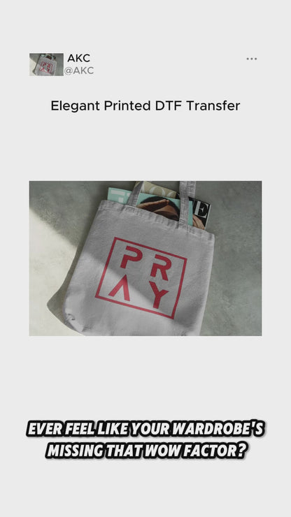 PRAY Elegant Printed DTF Transfer 9"x9" High-Quality Design for Clothing, Bags, and More
