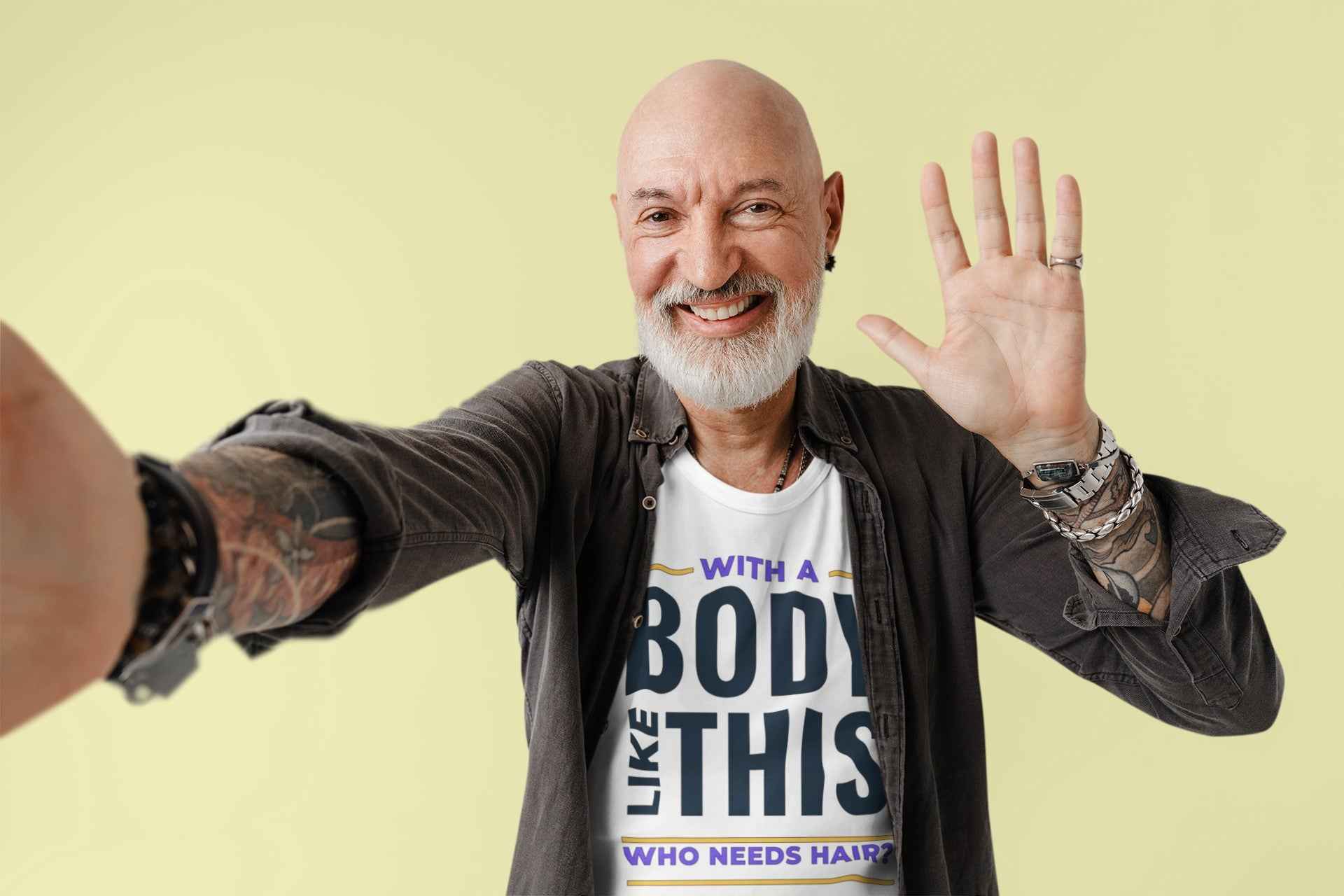 Who Needs Hair Funny T-Shirt, White Cotton, Body Like This Design