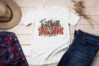 Football Mom T-Shirt, Size L, White Cotton, Polka Dot Design, Leopard Print Accent