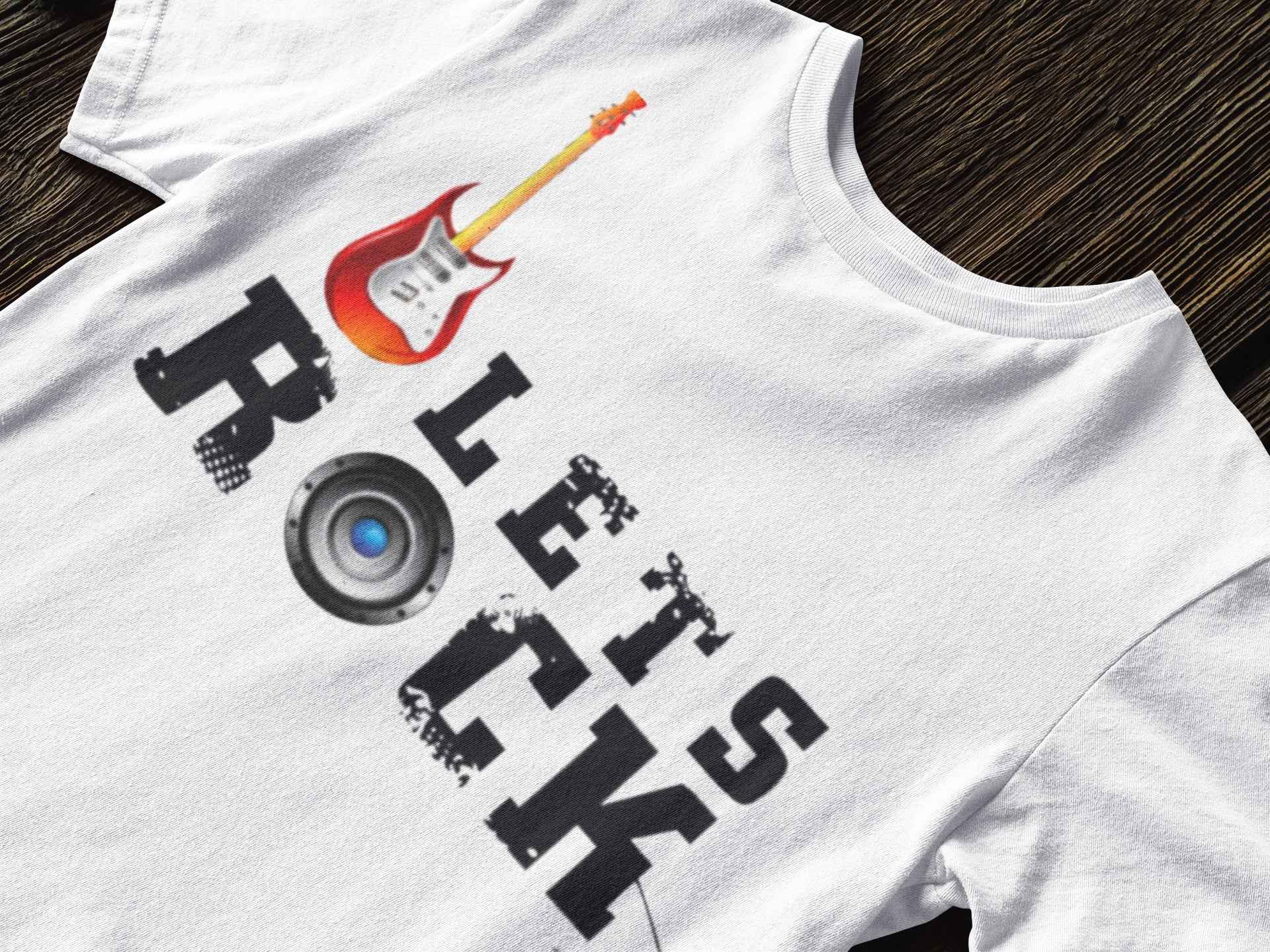 Let's Rock Custom Design Toddler T-Shirt, Music Theme Guitar Print Tee