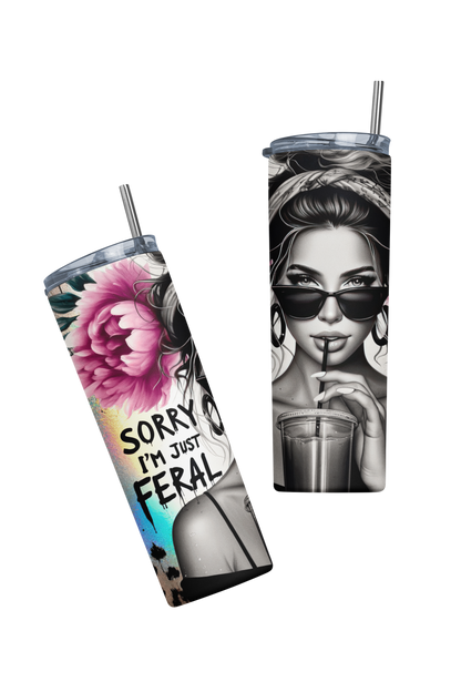 FERAL Stylish Stainless-Steel Tumbler 20 oz (600 ml) with Straw & Lid, Durable Design, Portable Size