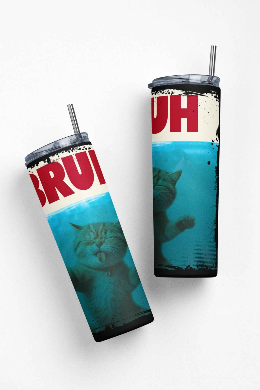 Bruh Cat Meme Insulated Tumbler, Stainless Steel Travel Cup with Lid and Straw
