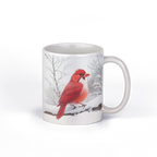 Cardinal Coffee Mug White Ceramic, Snow Scene Design
