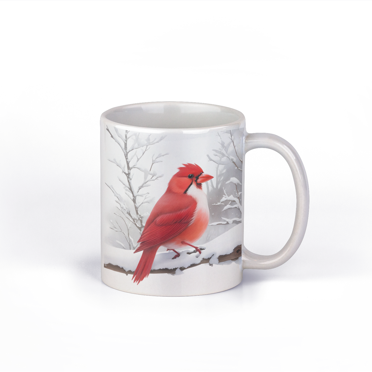 Cardinal Coffee Mug White Ceramic, Snow Scene Design