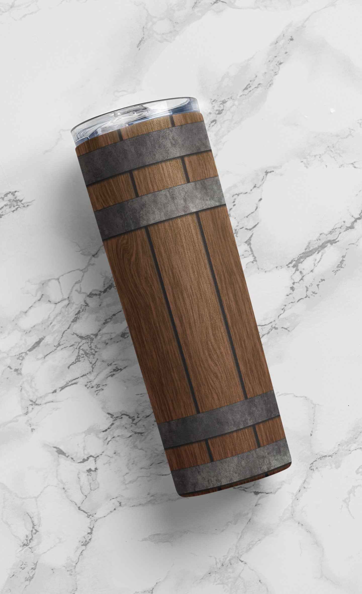 Rustic Wooden Barrel Design Tumbler Stainless Steel with Lid and Straw, 20 oz, Insulated Travel Cup