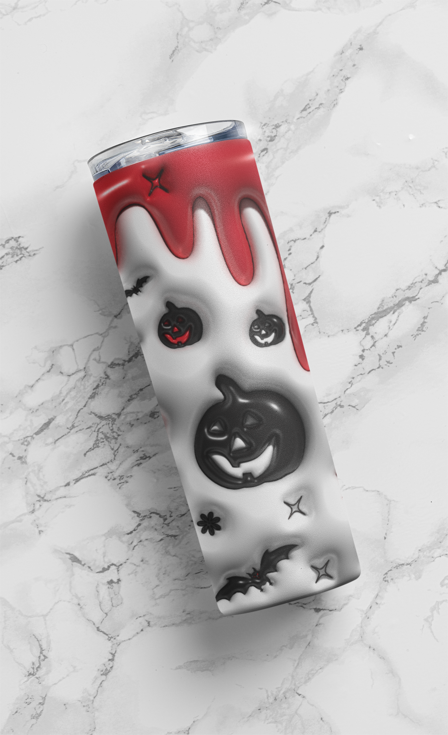 Halloween Skinny Tumbler with Lid and Straw, 3D Pumpkin and Bat Design