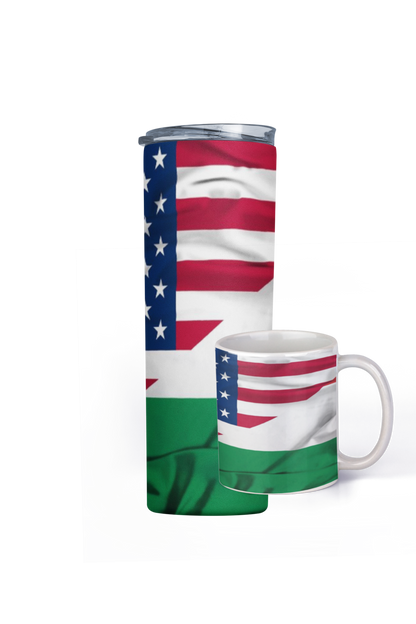 Hungarian American Flag Tumbler 20 oz or Ceramic Mug 11 oz, Durable Design, Ideal for Hot and Cold Beverages