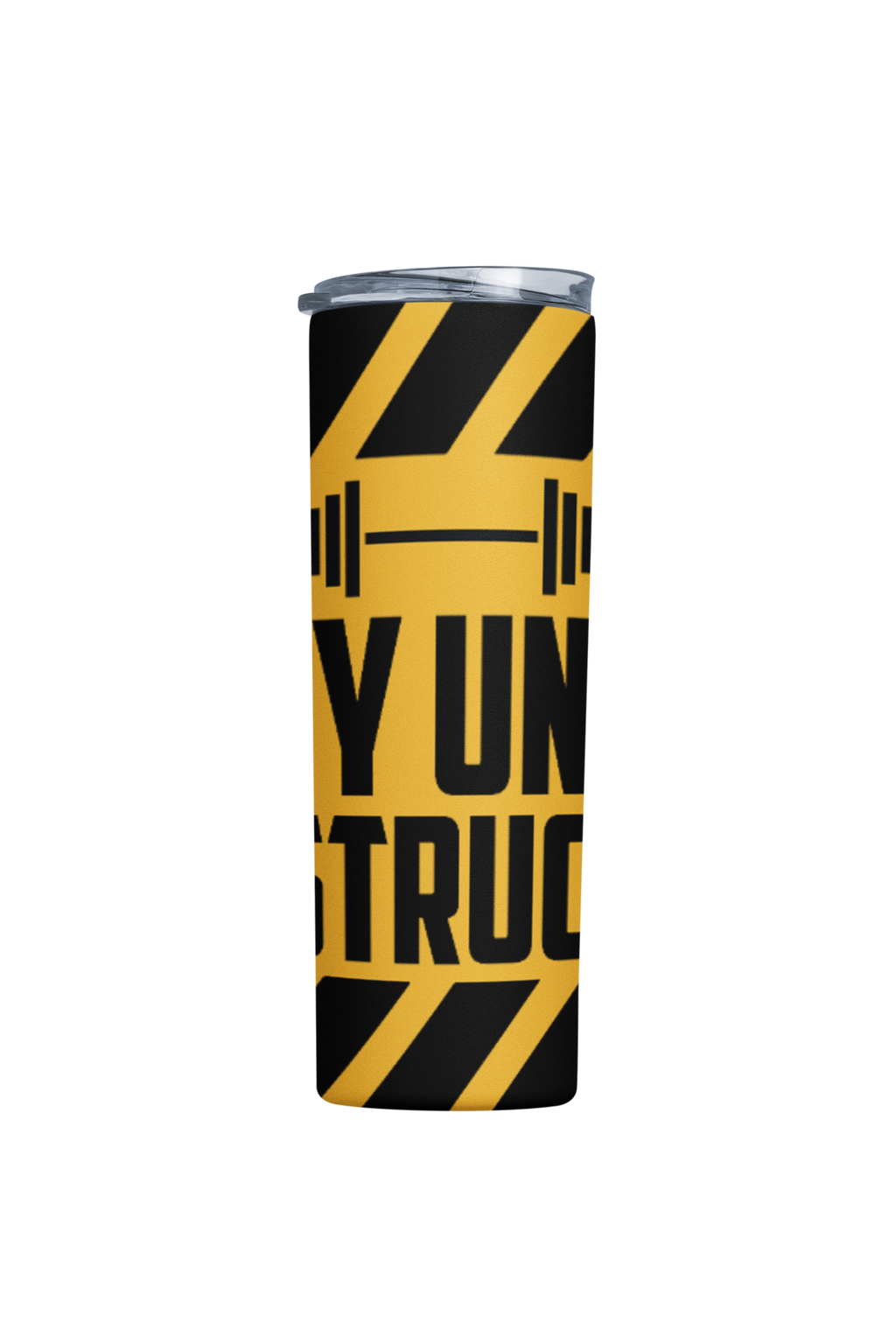 Stainless Steel Gym Motivation Tumbler with Straw, 20 oz Black and Yellow
