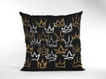 Decorative Crown Pattern 20 inches Pillow, Black with Gold and White Design, Modern Royal Home Decor