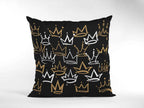 Decorative Crown Pattern 20 inches Pillow, Black with Gold and White Design, Modern Royal Home Decor