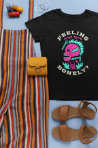 Feeling Bonely Punk Skull T-Shirt, Black, Pink and Turquoise Graphic Design, Size M