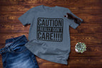 Funny Caution T-Shirt, I Really Don't Care Design, Indigo Blue, Size M, Adult Unisex