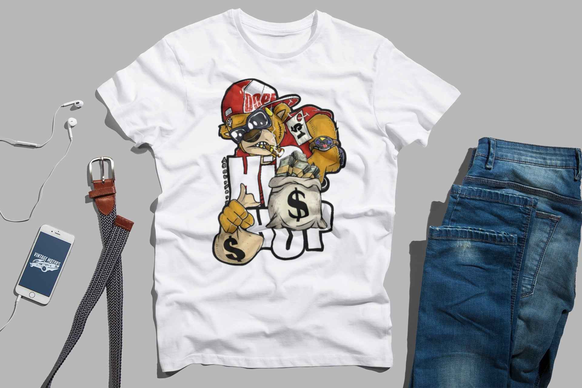 Hustle Teddy DTF Transfer Design, Iron-On Vinyl Decal for T-Shirts and Apparel