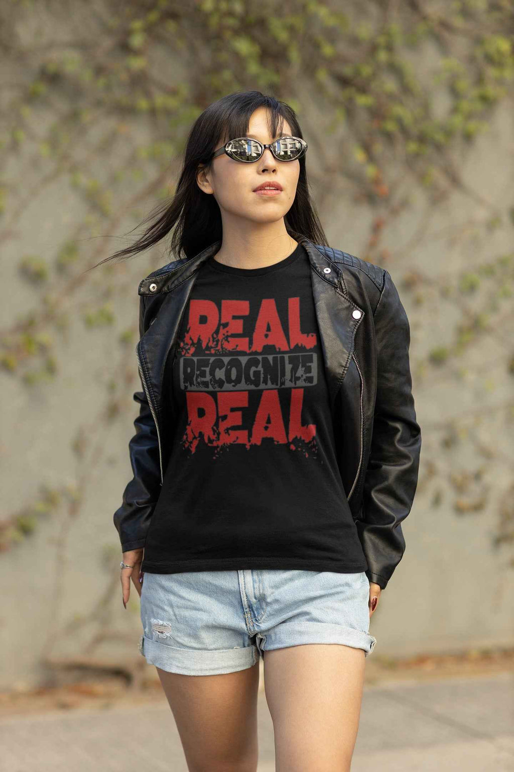 Real Recognize Real Graphic T-Shirt, Black and Red Design, Short Sleeve