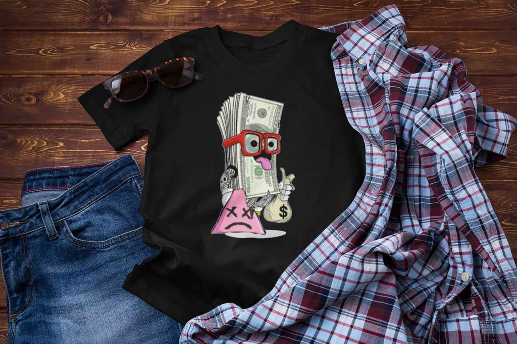 DS Money Retro Style Graphic T-Shirt, Money Bag Design, Black, Size S