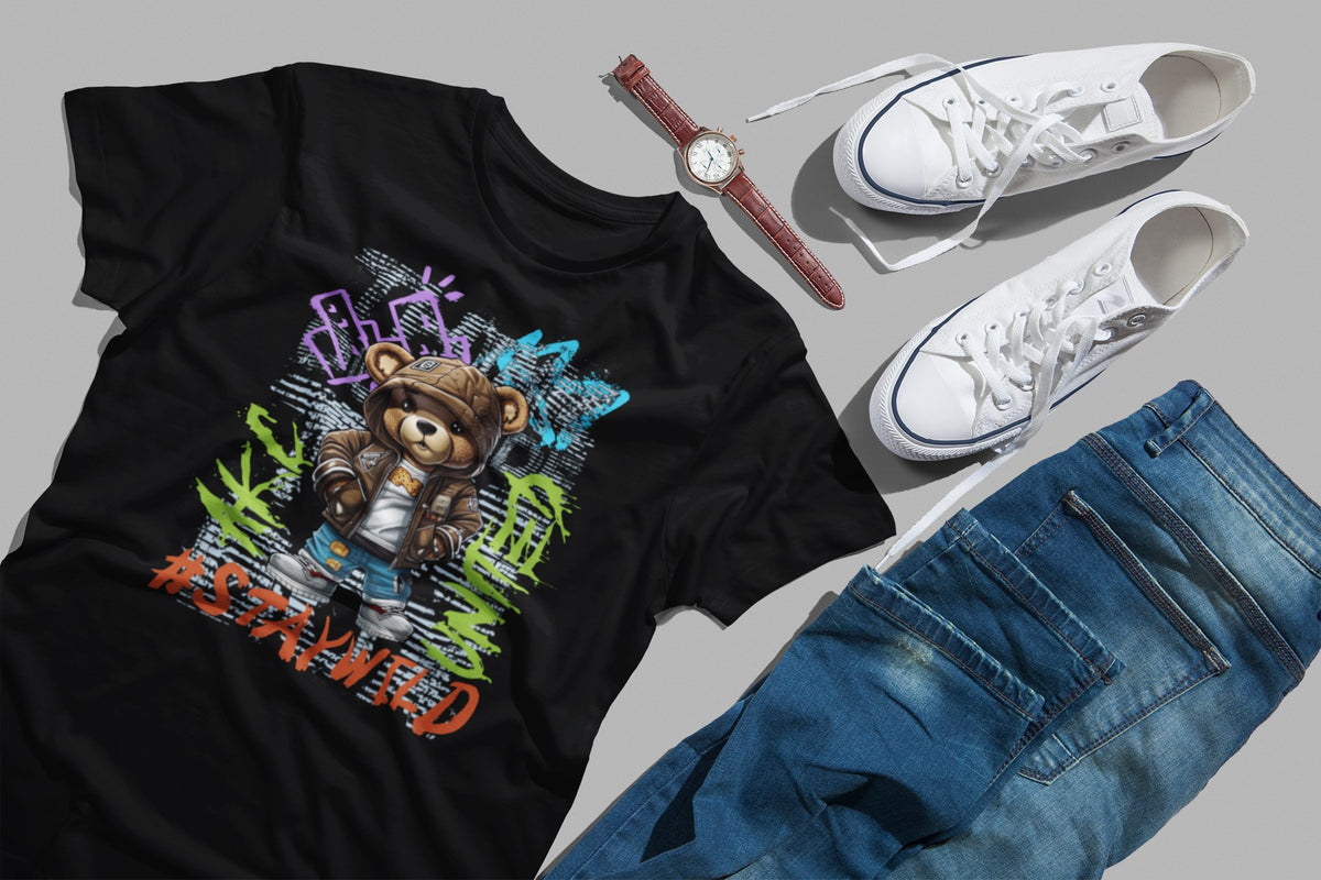 Cool Teddy Graffiti Tee - 'Stay Wild' Front & 'No Time to Be Soft' Back design