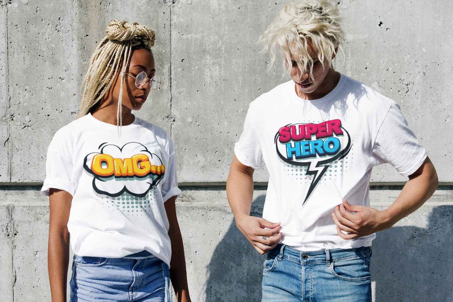 Cotton Unisex T-Shirt Superhero Design Comics Speech Bubble