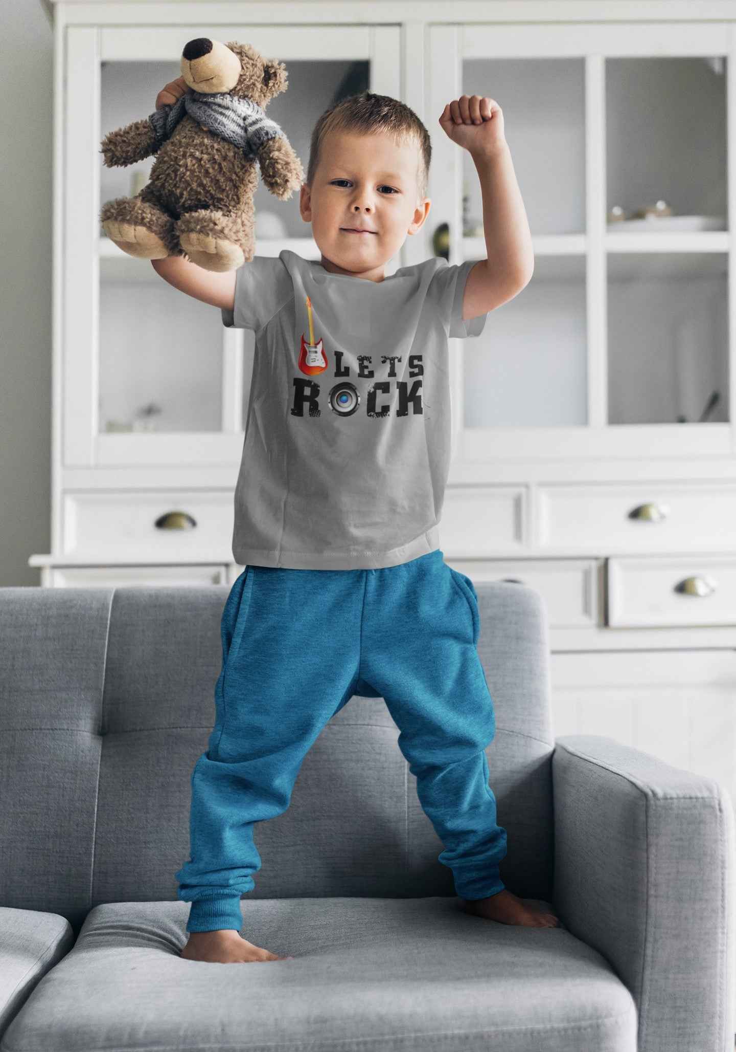 Let's Rock Custom Design Toddler T-Shirt, Music Theme Guitar Print Tee