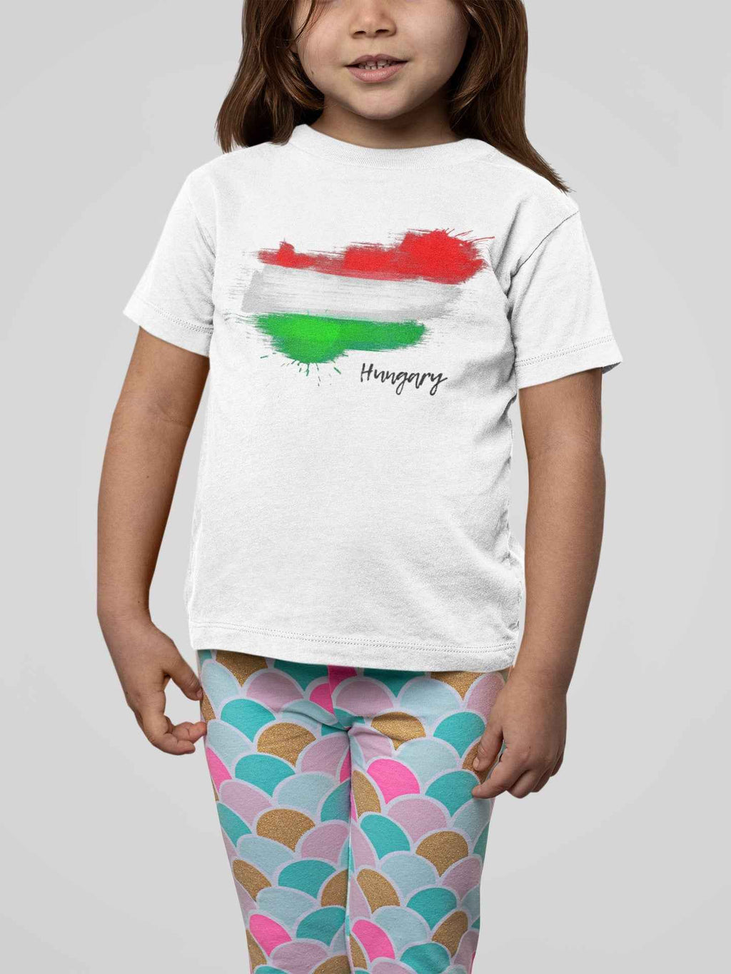 Hungarian Flag Kids T-Shirt, Watercolor Design, Size 5T or YXL, White Cotton