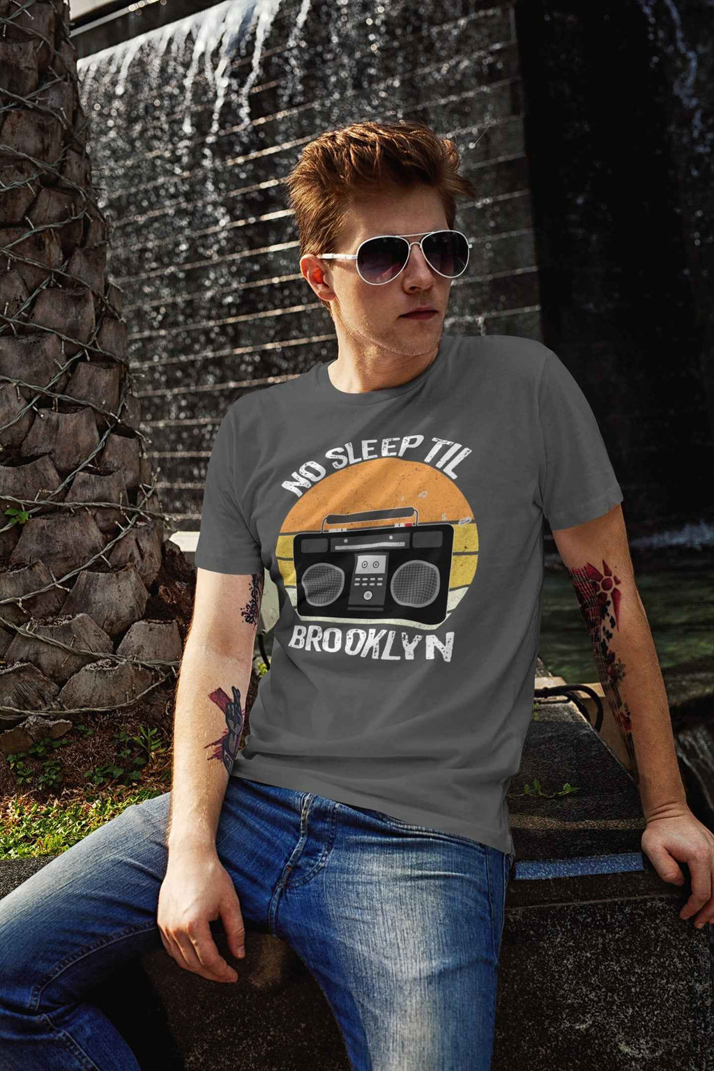 No Sleep Til Brooklyn T-Shirt, Retro Boombox Design, Custom Graphic Tee
