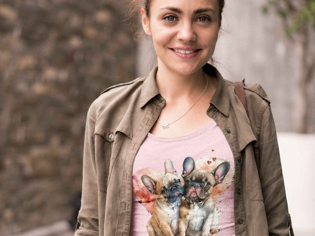 Women's French Bulldog Graphic T-Shirt, Pink Cotton, Short Sleeve Top