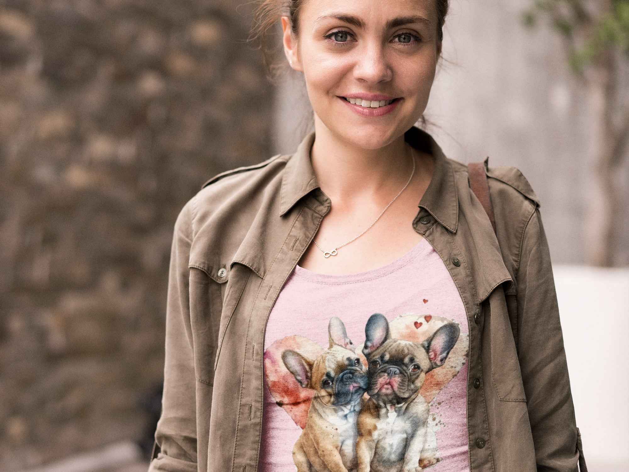 Women's French Bulldog Graphic T-Shirt, Pink Cotton, Short Sleeve Top