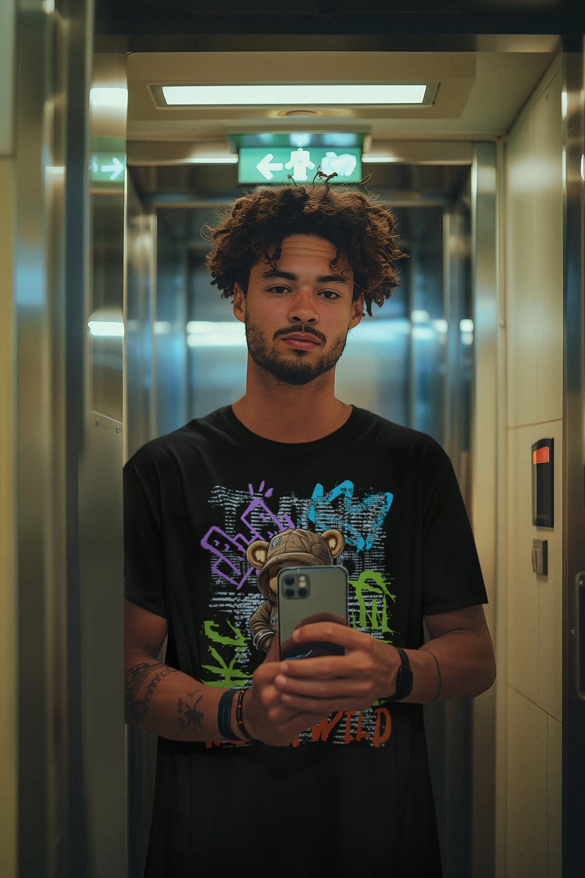 Cool Teddy Graffiti Tee - 'Stay Wild' Front & 'No Time to Be Soft' Back design