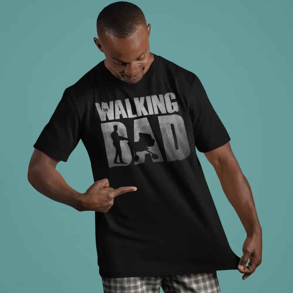 The Walking Daddy T-Shirt, Funny Stroller Design, Black or White Cotton Casual Tee