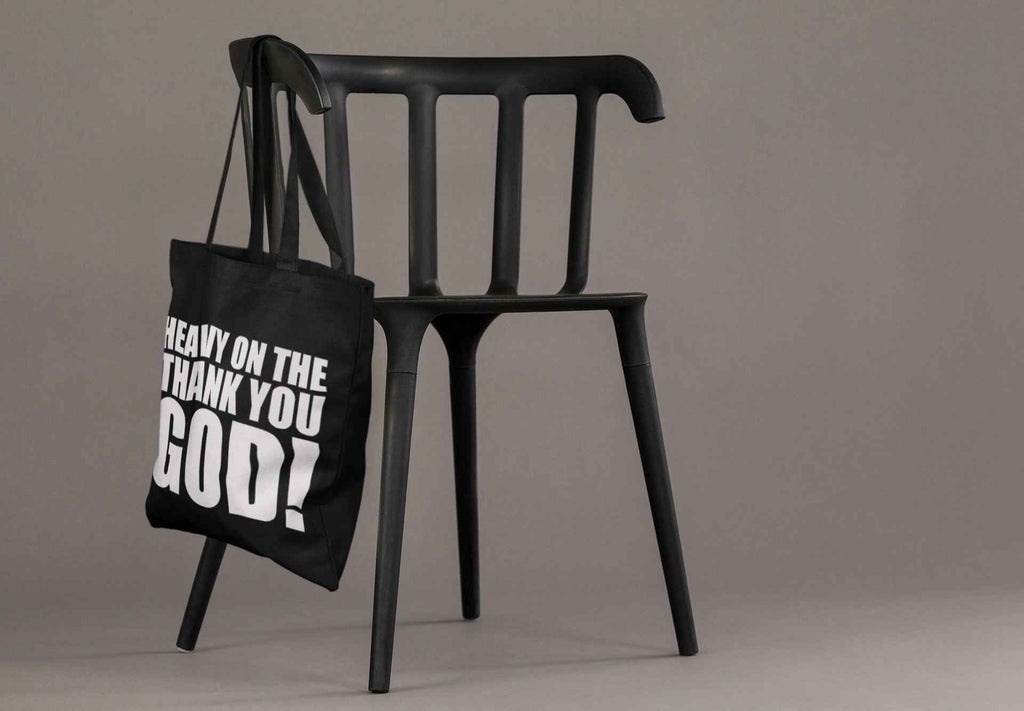 Inspirational Canvas Tote Shopping Bag, Reusable Bag with 'Heavy on the Thank You GOD!' Message