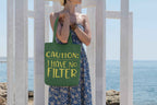 Funny Canvas Tote Bag, Green with Yellow Text, Caution I Have No Filter