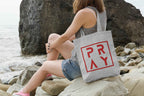 PRAY Elegant Canvas Tote Bag with Red Logo Print