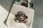 Cute Beagle in hat Watercolor Art Reusable Canvas Shopping Tote
