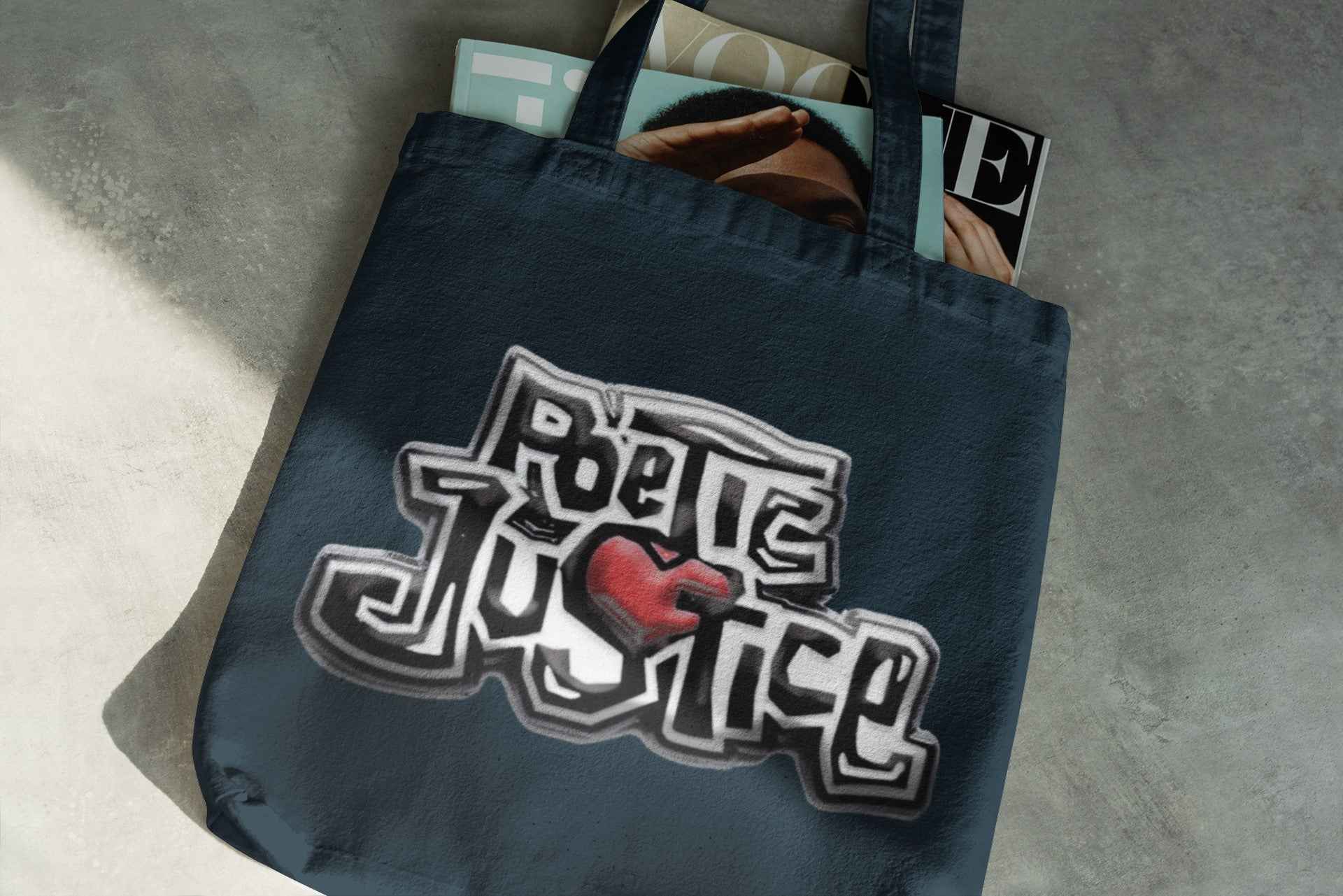 Canvas Tote Bag Poetic Justice Navy Blue with Graphic Logo Design