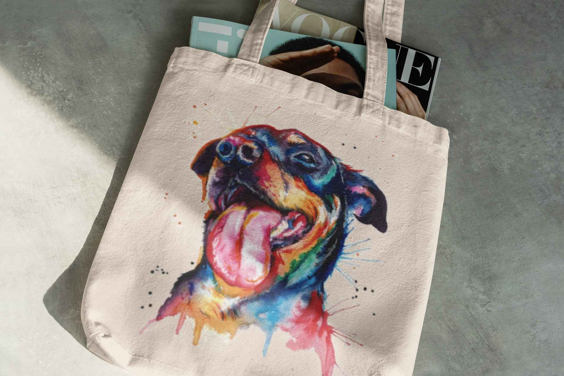 Color Splash Rottweiler Canvas Tote Bag, Special Collection