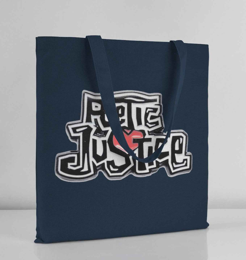 Canvas Tote Bag Poetic Justice Navy Blue with Graphic Logo Design