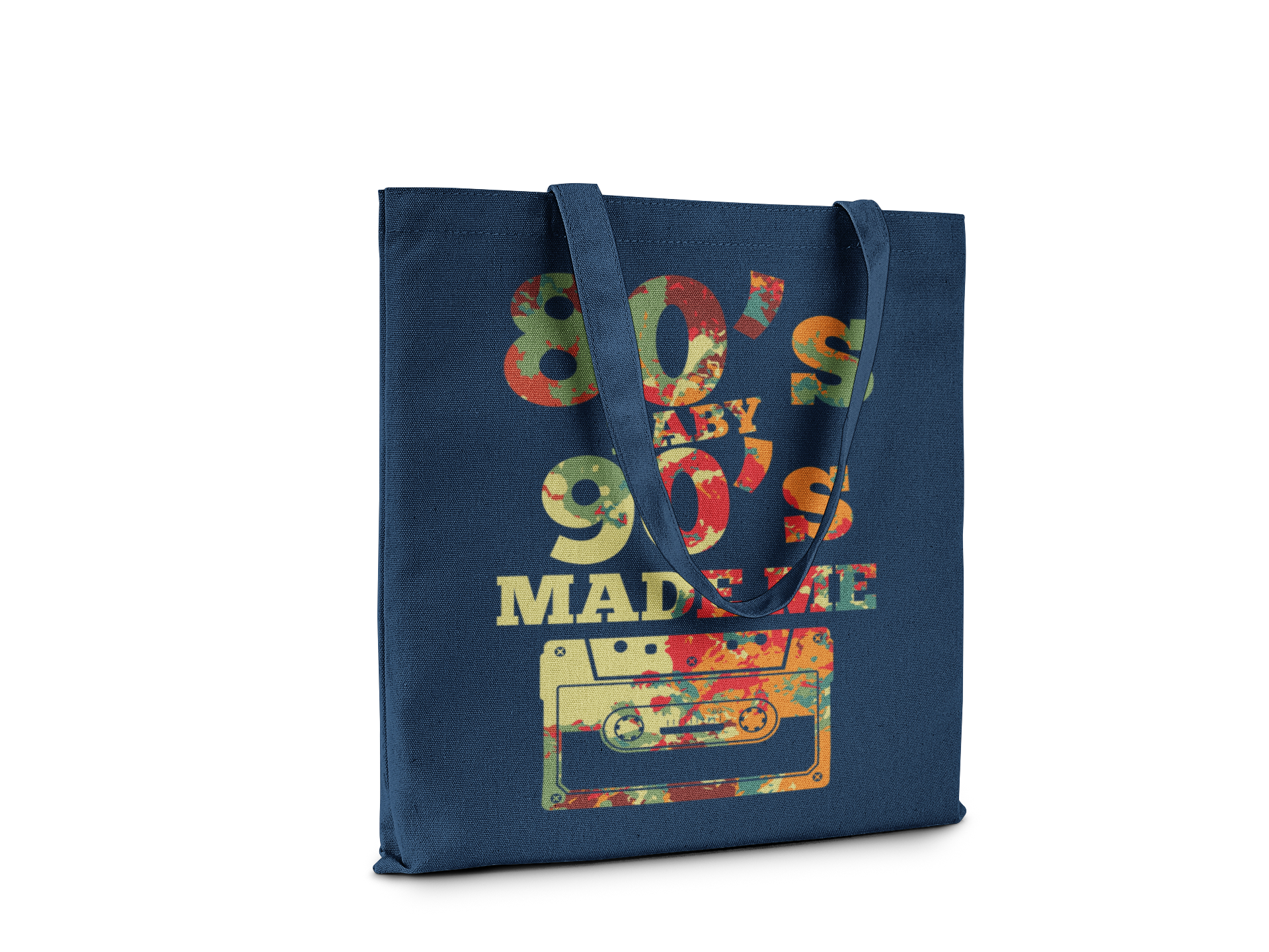 80's Baby Retro Cassette Tape Canvas Tote Bag, Reusable Shopping Bag with 80s 90s Theme Design