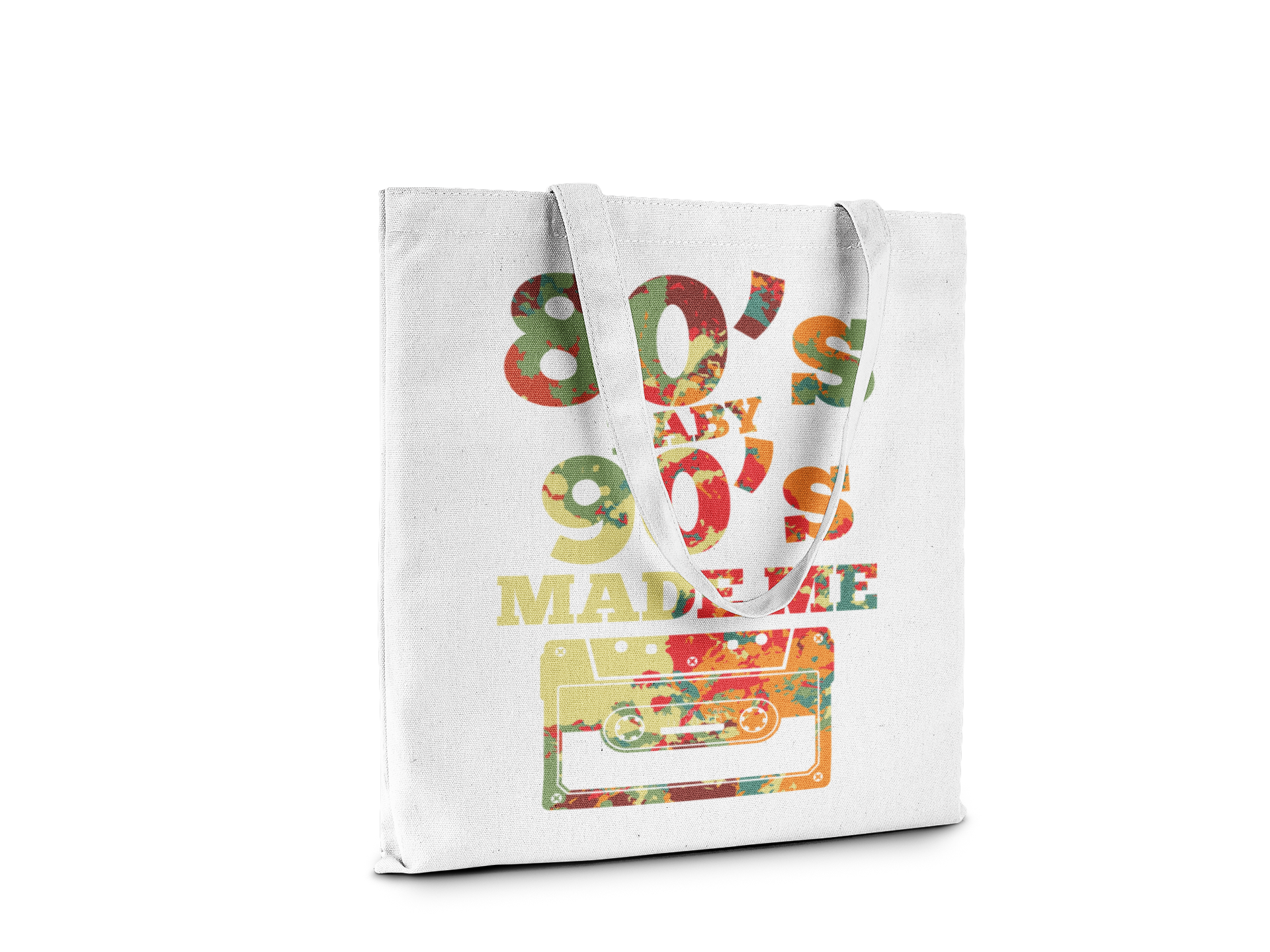 80's Baby Retro Cassette Tape Canvas Tote Bag, Reusable Shopping Bag with 80s 90s Theme Design