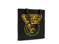 Black tote bag with yellow 'Baby on Board' graphic on a white background
