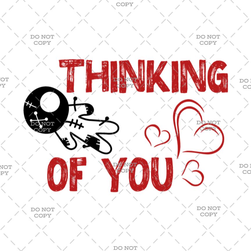 Design with 'Thinking of You' text and heart shapes on a white background with watermark.